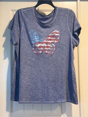 Lane Bryant Blue Tee with Patriotic Butterfly Graphic